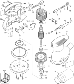 Default Diagram and Parts List for RO100K Type 4 Black and Decker Orbital or Palm Sander